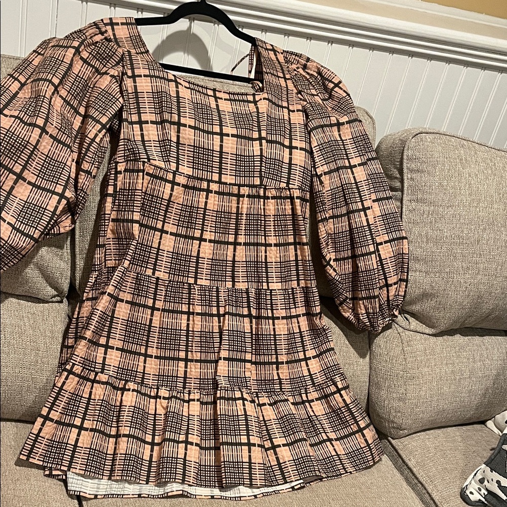 Topshop Plaid Dress in Pink and Black